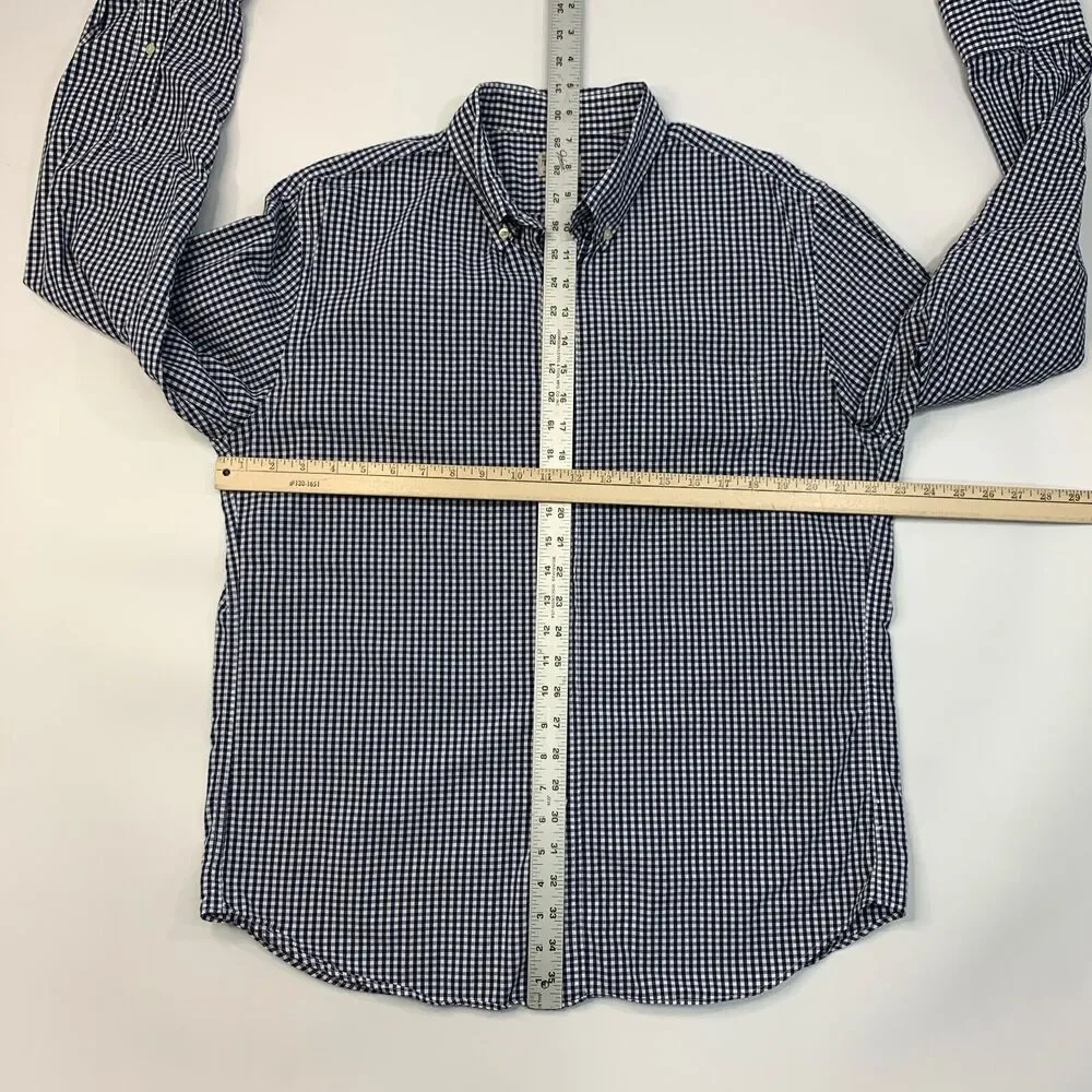 J Crew Shirt Mens Large Navy Gingham Check Button Down Woven Long Sleeve Cotton